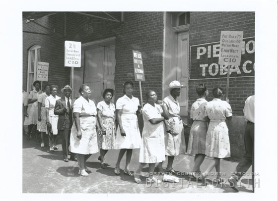 Jones, Frank. 1946. &quot;Protest at Piedmont Leaf Tobacco Company, 1946.&quot; Forsyth County Public Library. Call no. FJ.18633. Online at Digital Forsyth.