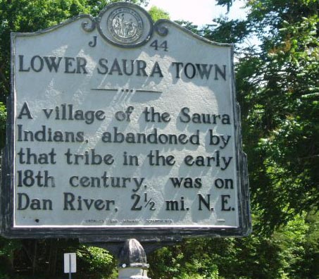 &quot;Lower Saura Town&quot;, NC Historical Marker. Image courtesy of the NC Office of Archives & History, Marker: J-44. 